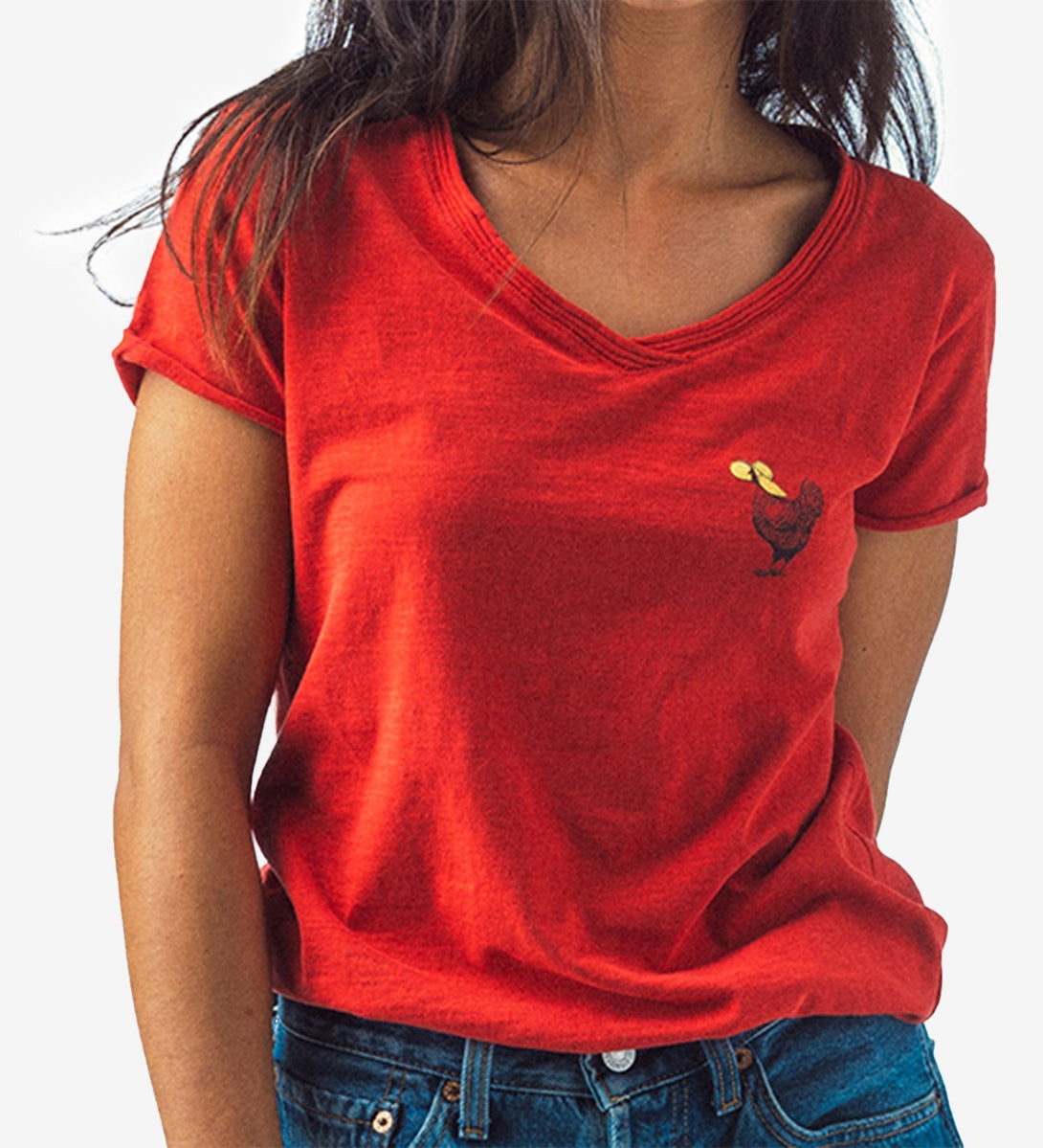 CAMISETA CUELLO PICO ROJO-WalkinPitas